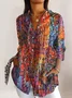 Women Geometric Long Sleeve Shirt Spring/Fall Shirt Collar Daily Casual Top