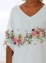 Women Floral Short Sleeve Shirt Summer Printing V Neck Daily Casual Top