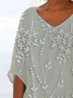 Women Floral Short Sleeve Shirt Summer Printing V Neck Daily Casual Top