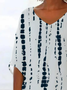 Women Striped Short Sleeve Shirt Summer Printing V Neck Daily Casual Top