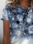 Women Floral Short Sleeve Tee T-shirt Crew Neck Printing Casual Summer Graphic Tee Top