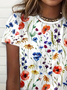 Women Floral Short Sleeve Tee T-shirt Crew Neck Printing Casual Summer Graphic Tee Top