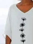 Women Floral Short Sleeve Shirt Summer Printing V Neck Daily Casual Top