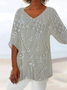 Women Floral Short Sleeve Shirt Summer Printing V Neck Daily Casual Top