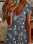 Women Floral Short Sleeve Summer Printing Dress V Neck Daily Casual Midi Fit & Flare Dress A-Line Dress