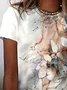 Women Floral Short Sleeve Tee T-shirt Crew Neck Printing Casual Summer Graphic Tee Top