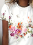 Women Floral Short Sleeve Tee T-shirt Crew Neck Printing Casual Summer Graphic Tee Top