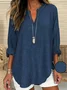 Women Faux Denim Print Graphic Long Sleeve Blouse Spring/Fall Printing V Neck Daily Casual Top