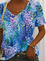 Women Floral Short Sleeve Tee T-shirt V Neck Casual Summer Top