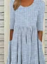Women Striped Short Sleeve Summer Printing Dress Crew Neck Daily Casual Maxi Shift Dress H-Line Dress