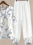 Women Floral Printing Two-Piece Set Daily Half Sleeve Casual Summer Top With Pants Matching Set