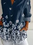 Women Floral Long Sleeve Shirt Spring/Fall Buckle Shirt Collar Daily Casual Top