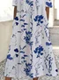 Women Floral Short Sleeve Summer Printing Dress Crew Neck Daily Casual Maxi Shift Dress H-Line Dress