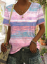 Women Striped Short Sleeve Tee T-shirt V Neck Casual Summer Top