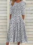 Women Floral Short Sleeve Summer Printing Dress Crew Neck Daily Casual Maxi Shift Dress H-Line Dress