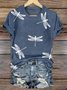 Women Floral Short Sleeve Tee T-shirt V Neck Casual Summer Top