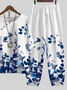Women Floral Printing Two-Piece Set Daily Half Sleeve Casual Summer Top With Pants Matching Set