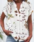 Women Floral Short Sleeve Shirt Summer Buckle V Neck Daily Casual Top