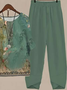Women Floral Printing Two-Piece Set Daily Half Sleeve Casual Summer Top With Pants Matching Set