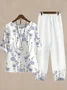 Women Floral Printing Two-Piece Set Daily Half Sleeve Casual Summer Top With Pants Matching Set