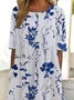 Women Floral Short Sleeve Summer Printing Dress Crew Neck Daily Casual Maxi Shift Dress H-Line Dress