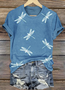 Women Floral Short Sleeve Tee T-shirt V Neck Casual Summer Top