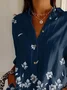 Women Floral Long Sleeve Shirt Spring/Fall Buckle Shirt Collar Daily Casual Top