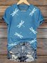 Women Floral Short Sleeve Tee T-shirt V Neck Casual Summer Top