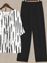 Women Striped Printing Two-Piece Set Daily Half Sleeve Casual Summer Top With Pants Matching Set