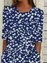 Women Floral Short Sleeve Summer Printing Dress Crew Neck Daily Casual Maxi Shift Dress H-Line Dress