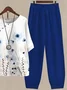 Women Floral Printing Two-Piece Set Daily Half Sleeve Casual Summer Top With Pants Matching Set