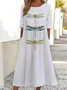 Women Dragonfly Short Sleeve Summer Printing Dress Crew Neck Daily Casual Maxi Shift Dress H-Line Dress