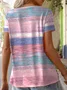 Women Striped Short Sleeve Tee T-shirt V Neck Casual Summer Top