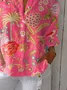 Women Floral Three Quarter Sleeve Shirt Spring/Fall Shirt Collar Holiday Casual Top