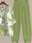Women Floral Printing Two-Piece Set Daily Half Sleeve Casual Summer Top With Pants Matching Set
