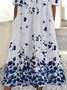 Women Floral Short Sleeve Summer Printing Dress Crew Neck Daily Casual Maxi Shift Dress H-Line Dress