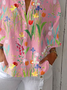 Women Floral Three Quarter Sleeve Shirt Spring/Fall Shirt Collar Holiday Casual Top