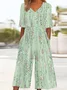 Women Gradient Pattern V Neck Half Sleeve Vintage Summer Jumpsuit