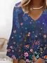 Women Floral Half Sleeve Summer Printing Dress V Neck Daily Casual Midi Classic H-Line Dress