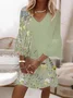 Women Floral Half Sleeve Summer Printing Dress V Neck Daily Casual Midi Classic H-Line Dress