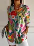 Women Floral Long Sleeve Shirt Spring/Fall Buckle Shirt Collar Daily Casual Top