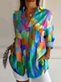 Women Colorblock Long Sleeve Shirt Spring/Fall Buckle Shirt Collar Daily Casual Top