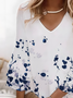 Women Floral Half Sleeve Summer Printing Dress V Neck Daily Casual Midi Classic H-Line Dress