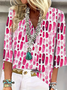 Women Geometric Half Sleeve Blouse Summer Shawl Collar Daily Casual Top