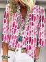 Women Geometric Half Sleeve Blouse Summer Shawl Collar Daily Casual Top