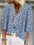 Women Floral Half Sleeve Blouse Summer Shawl Collar Daily Casual Top