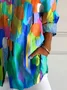 Women Colorblock Long Sleeve Shirt Spring/Fall Buckle Shirt Collar Daily Casual Top
