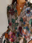 Women Floral Long Sleeve Shirt Spring/Fall Buckle Shirt Collar Daily Casual Top