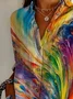 Women Abstract Long Sleeve Shirt Spring/Fall Buckle Shirt Collar Daily Casual Top