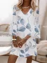 Women Floral Half Sleeve Summer Printing Dress V Neck Daily Casual Midi Classic H-Line Dress